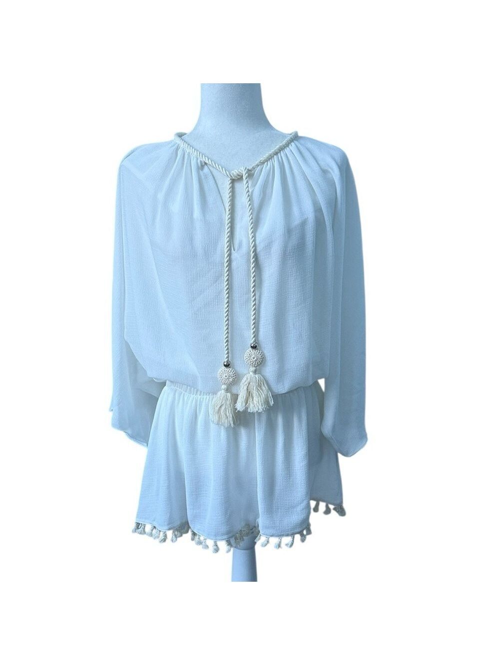 Ramy Brook Katana Cover-Up Mini Dress White Tasseled Size Small New with Tags